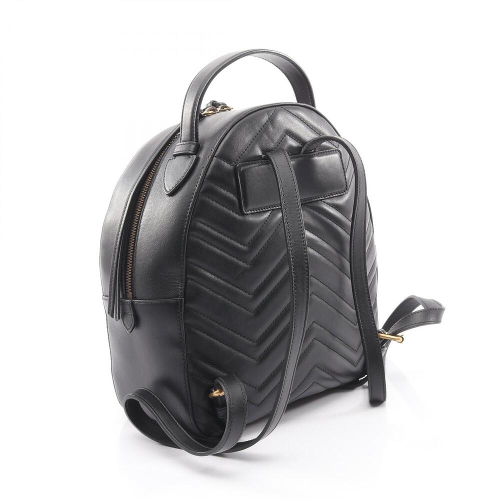 Gucci Black Rucksack Daypack Leather Backpack Marmont GG